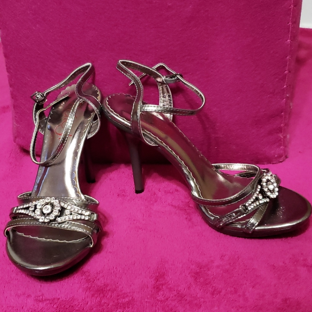 Silver rhinestone heels